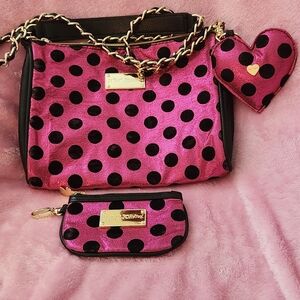 Stylish Hot Pink & Blk Dots Patterned Women's Bag By Betsey
